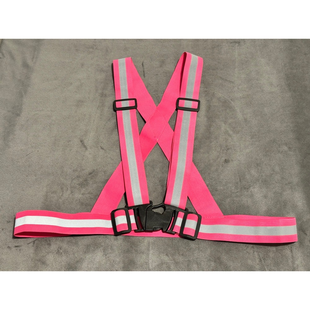 Neon Pink Reflective Safety Vest Harness Adjustable High Visibility Running Gear